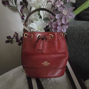 Coach Mini Dempsey Red Leather Crossbody Bucket Bag.  New Condition